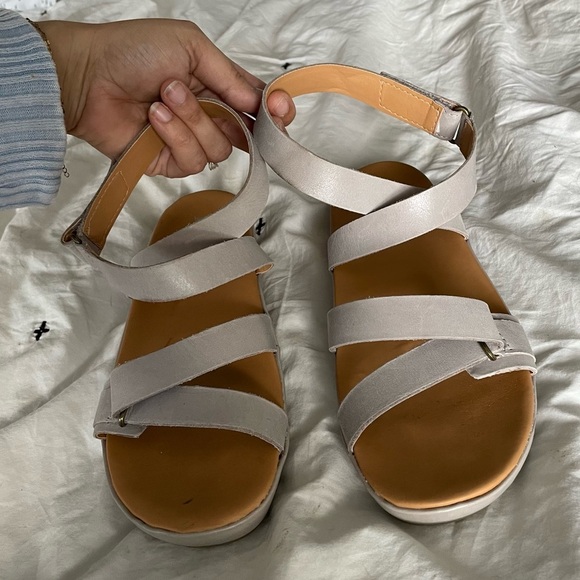 Korks Kork-Ease Platform Sandals leather taupe-grey ankle strap size 8 - Picture 1 of 9